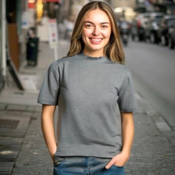 Pendleton Gray Short Sleeve Spring Style Turtle Neck Sweater, Size Medium - Picture 1 of 7